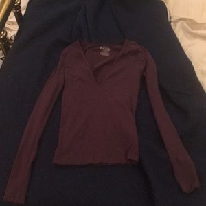 Free People Intimately long sleeve maroon V neck